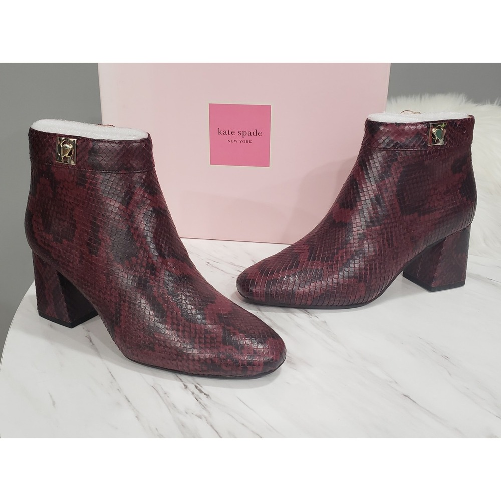 NEW SIZE 7 Kate Spade‎ Adalyn Ankle Booties Burgundy Snakeskin Block Heel Red